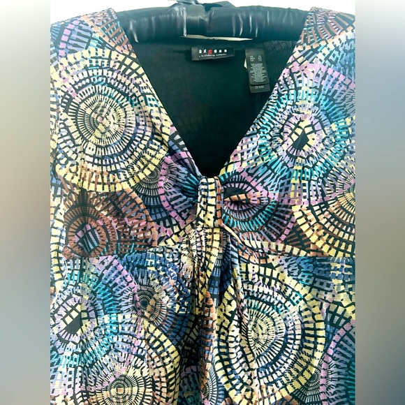 NYLoN MeSH Vintage 90s Y2K Axcess Liz Claiborne Long Sleeve Top Kaleidoscope XL - Picture 4 of 6